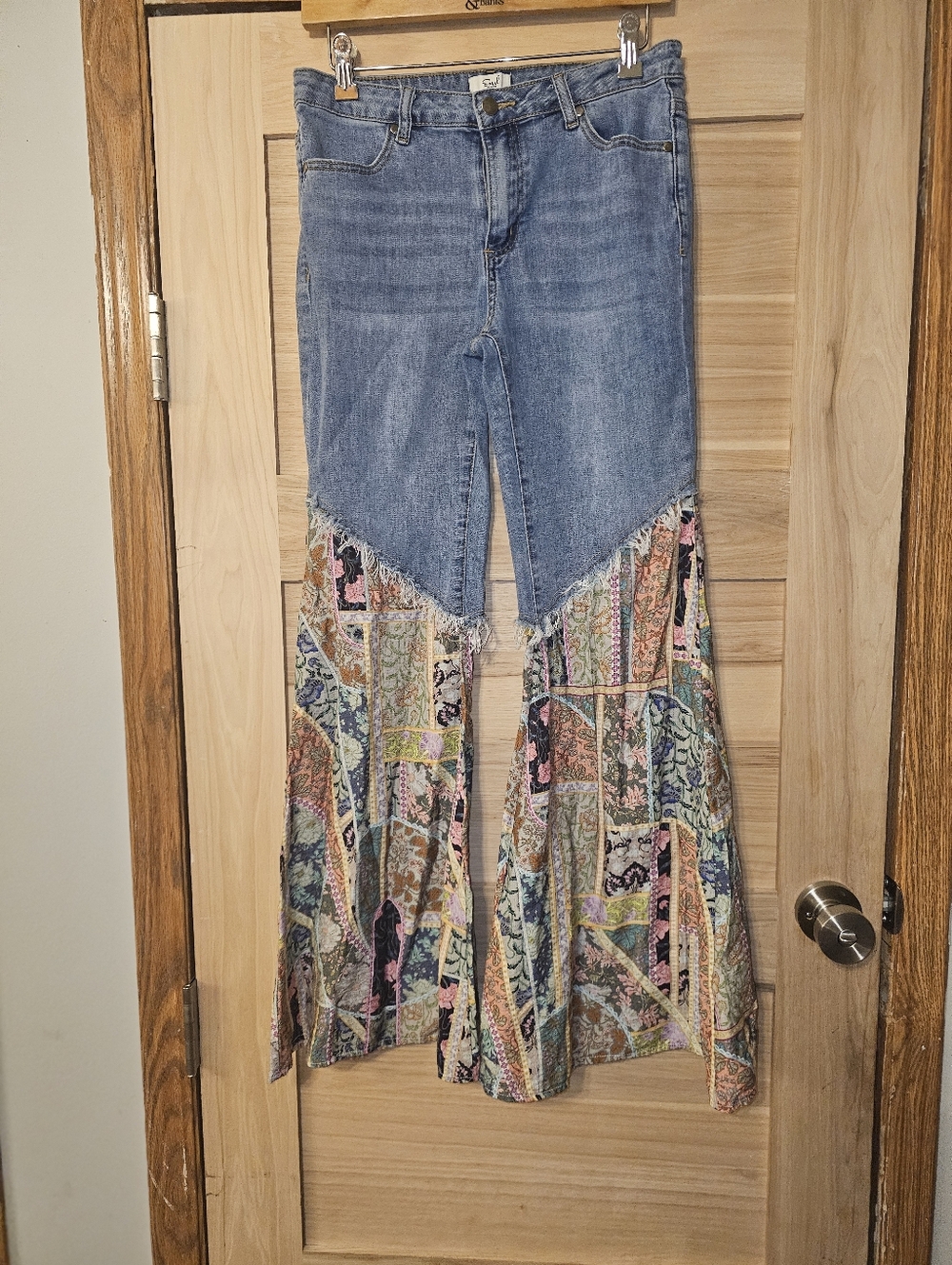 Easel Denim Flare Jeans with Multicolor Patchwork Panels